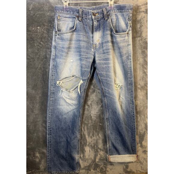 Edwin EX404 Selvedge Distressed Ripped Denim Blue Jeans Men's 36 Made In Japan - Picture 1 of 12